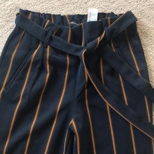 ZARA navy/beige striped pant with tie, XS